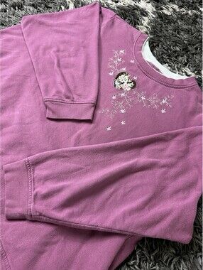 Vtg 90s Top Stitch Sweatshirt Womens 3XL Plus Plum Embroidered Floral Heart